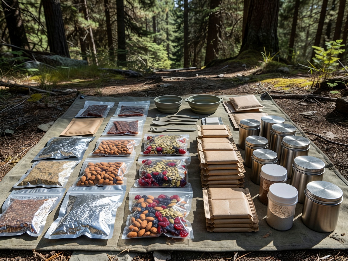 Backpacking rations and trail snacks organized systematically